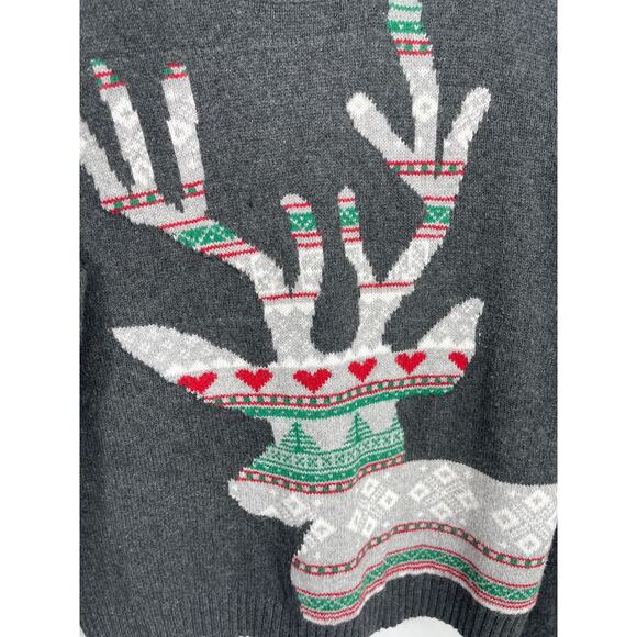 RUBY MOON Reindeer Sweater Size Small Gray Christmas Holiday Print Knit Blend - Picture 3 of 5